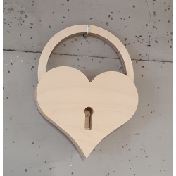 Kłódka drewniana serce z kluczem z drewna duża